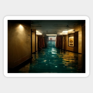 Hotel Hallway Flooded With Water /  Art Styles Different Sticker